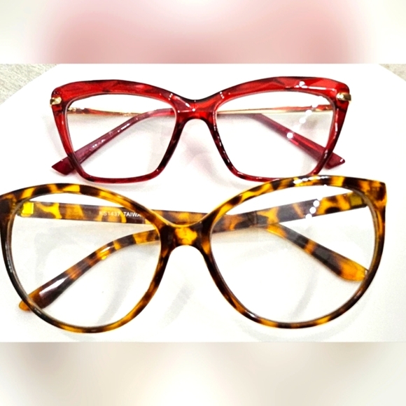 πNEW Vintage Clear Lens Women's Tortoise and Red Cat Eye Oversized Glassesπ - Picture 9 of 10